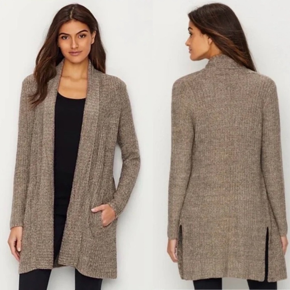 Barefoot Dreams CozyChic Lite Montecito or Circle Cardigan in a brown/taupe XL
